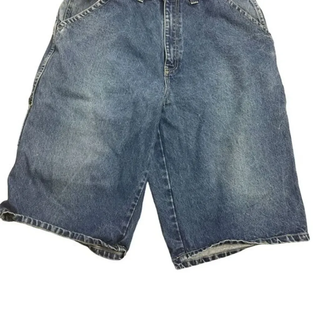 Vintage Rocawear Shorts Men 36 Medium Wash Blue Denim Logo Baggy Hip Hop Y2K